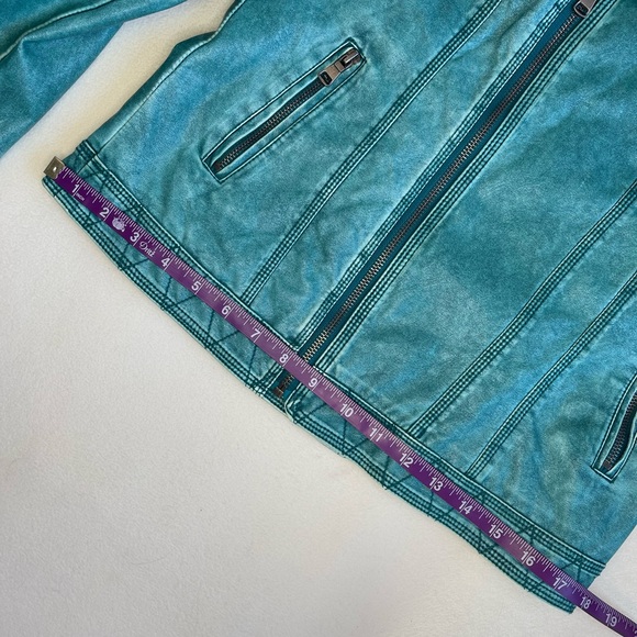 Blanc Noir turquoise teal faux leather moto jacket • size M - Picture 15 of 16